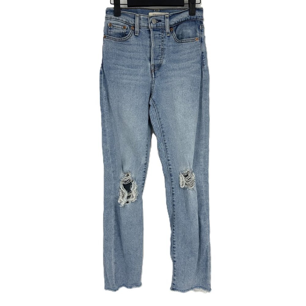 Levi’s Wedgie Straight Jeans Light Distressed Raw Hems Size 25